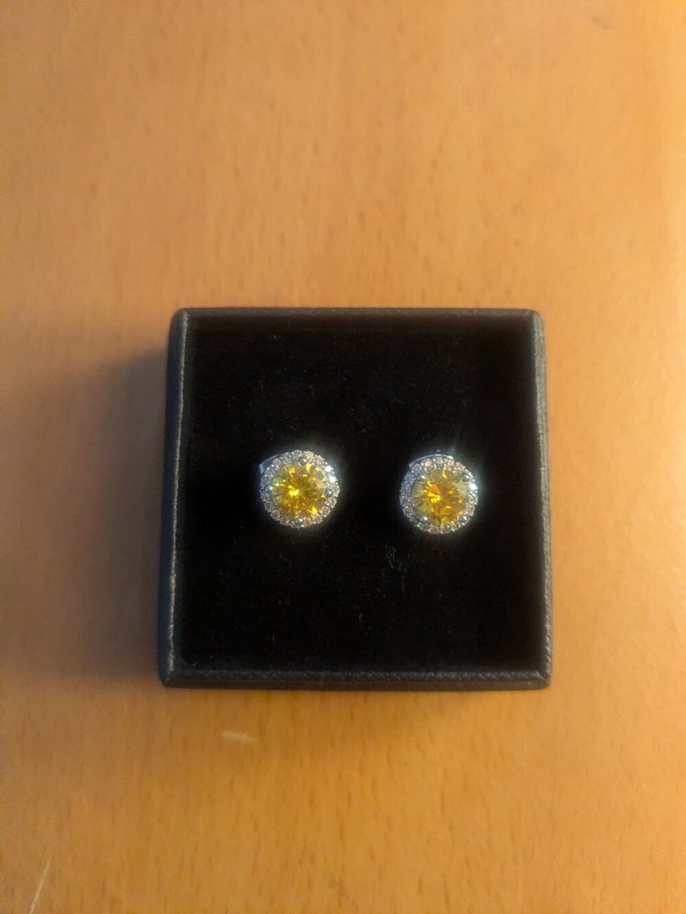 Yellow Cubic Zirconia Citrine Circular Stud Earrings - Worn Once